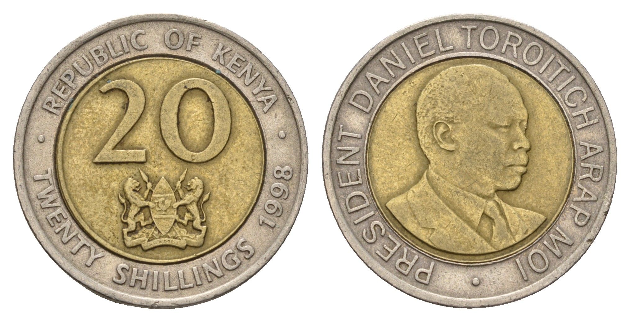 Кения 20 шиллингов 1998 Дэниэл арап Мои KM 32 биметалл 4662-527