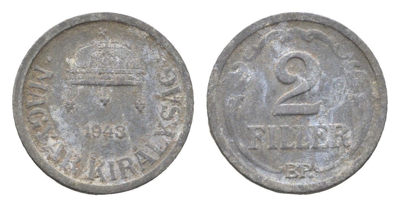 Венгрия 2 филлера 1943 BP KM 519 цинк 4665-534
