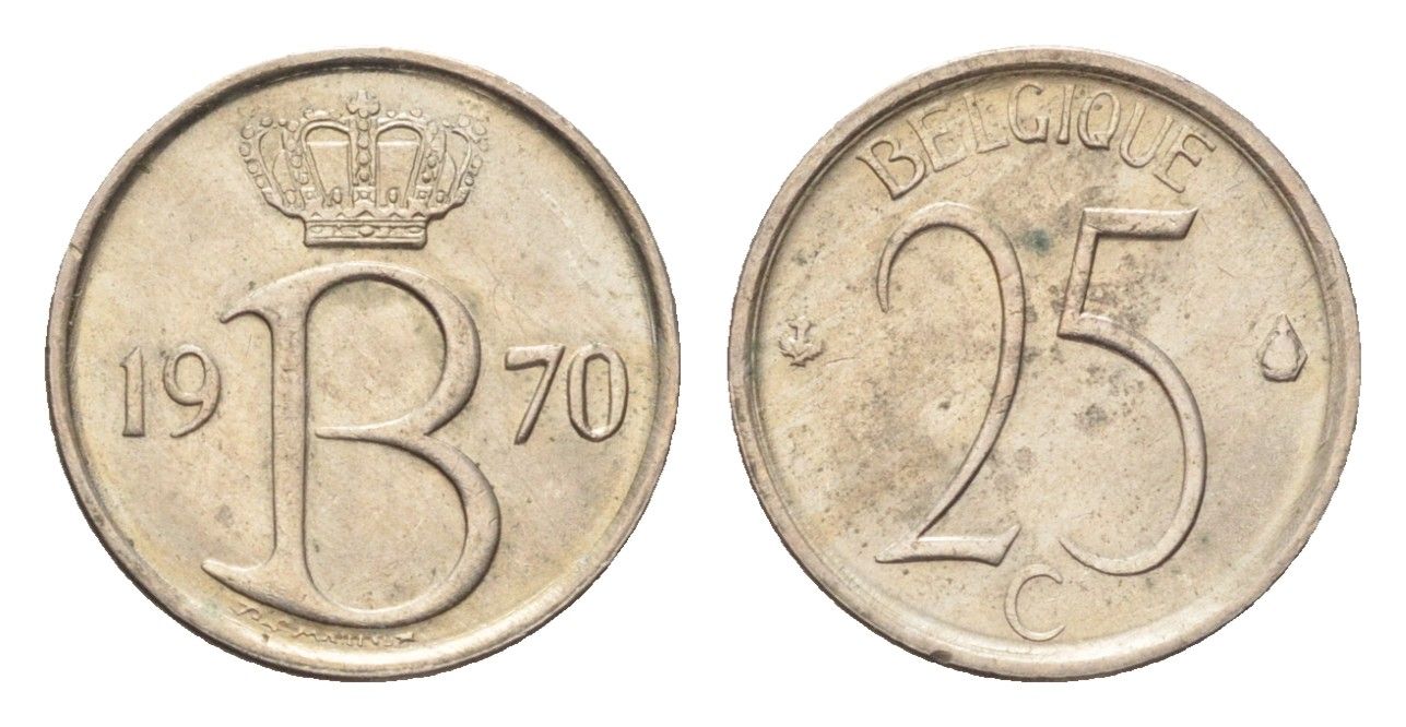 Бельгия 25 сантимов 1970 Belgique KM 153 медно-никель 4702-1043