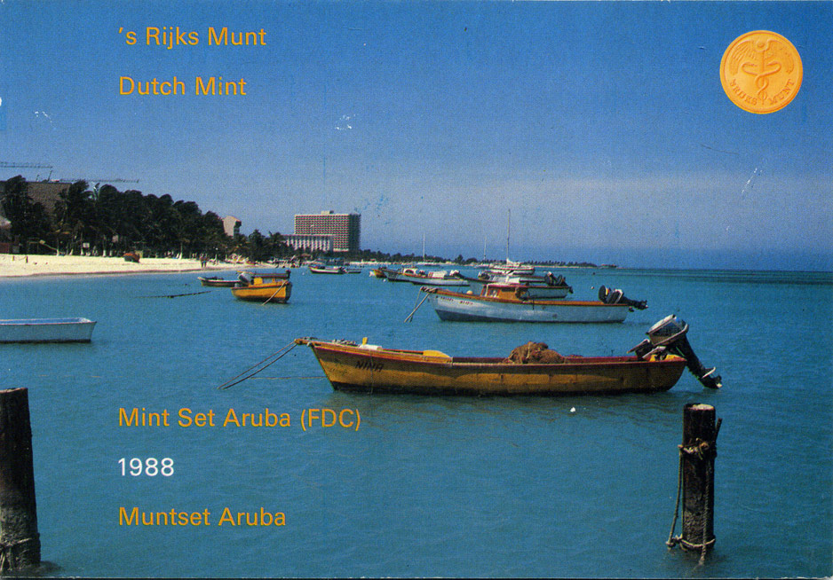 Аруба официальный набор из 6 монет 1989 в оригинальном буклете, с жетоном монетного двора KM MS4 UNC 5-4-1-08