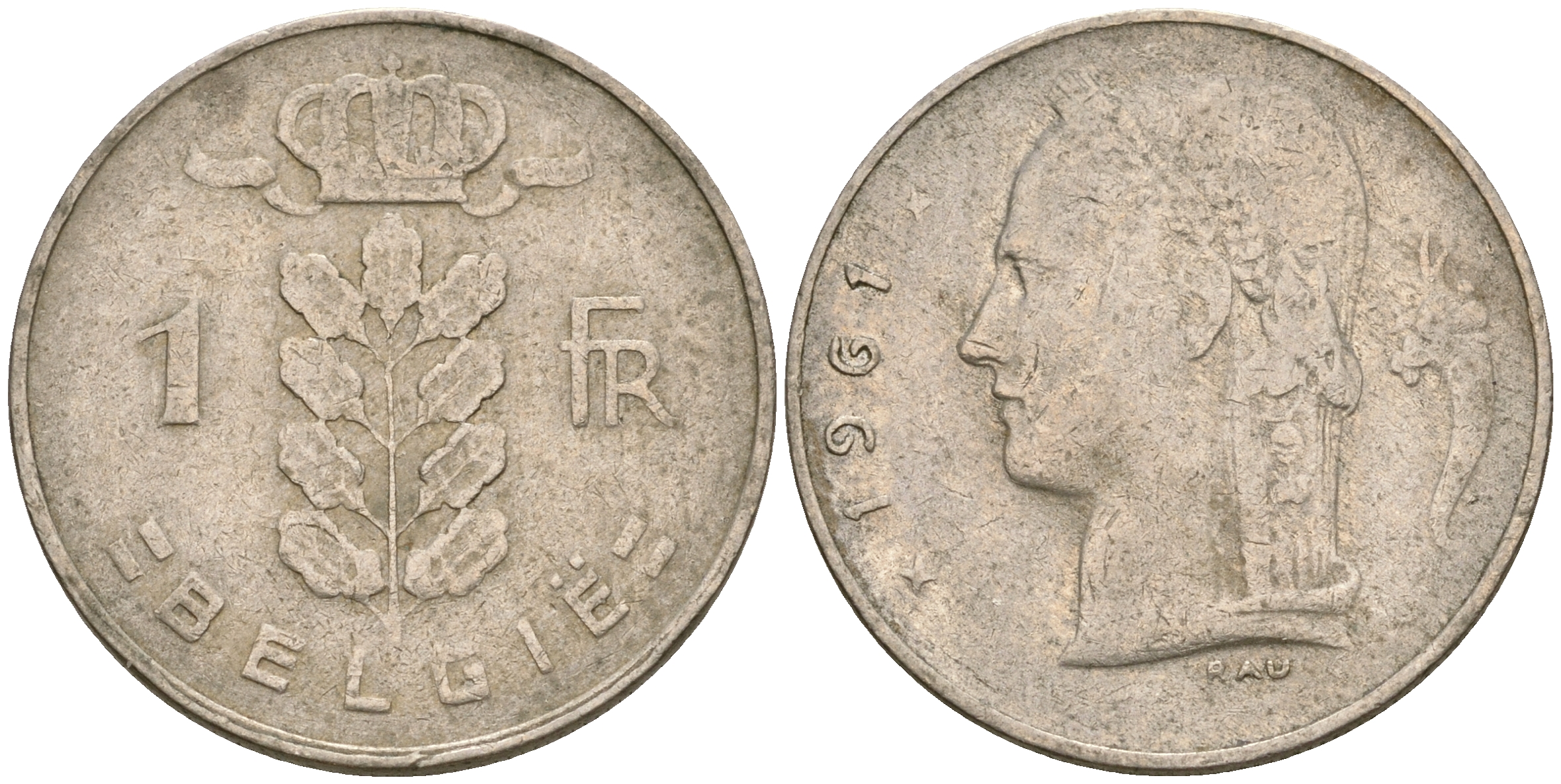 Бельгия 1 франк 1961 BELGIE KM 143.1 медно-никель 25-1257