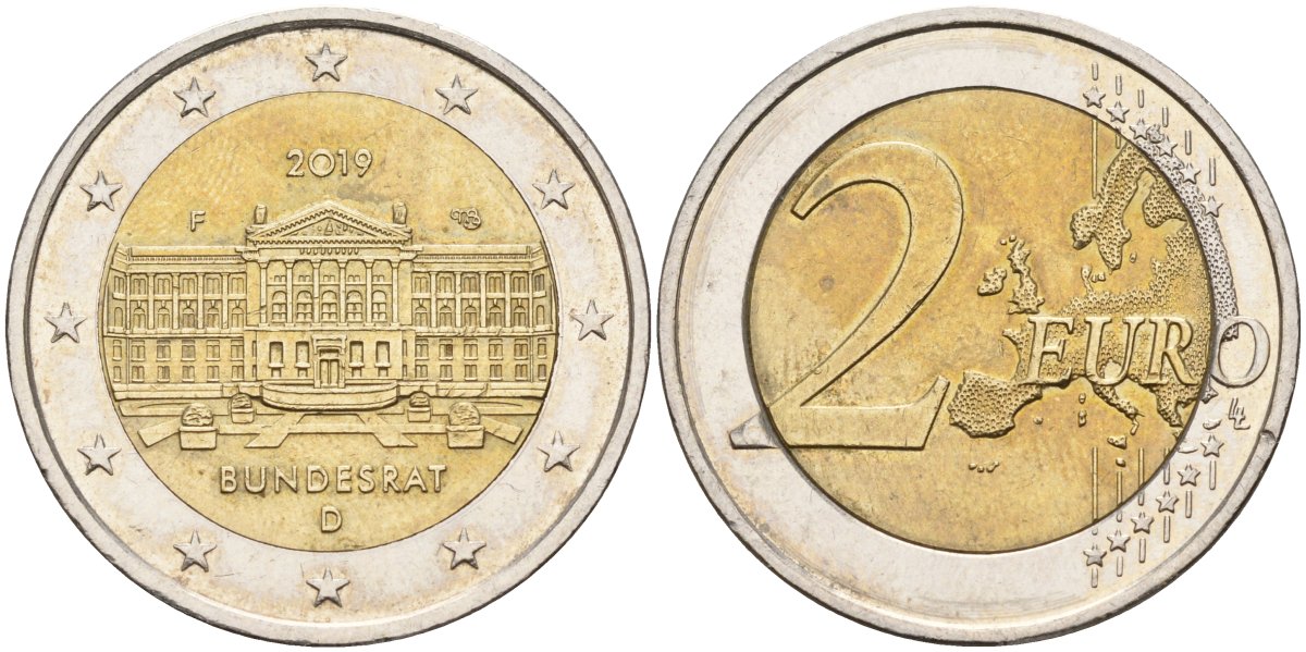 ФРГ 2 евро 2019 D, Бундесрат UC 100 биметалл 4132-1112