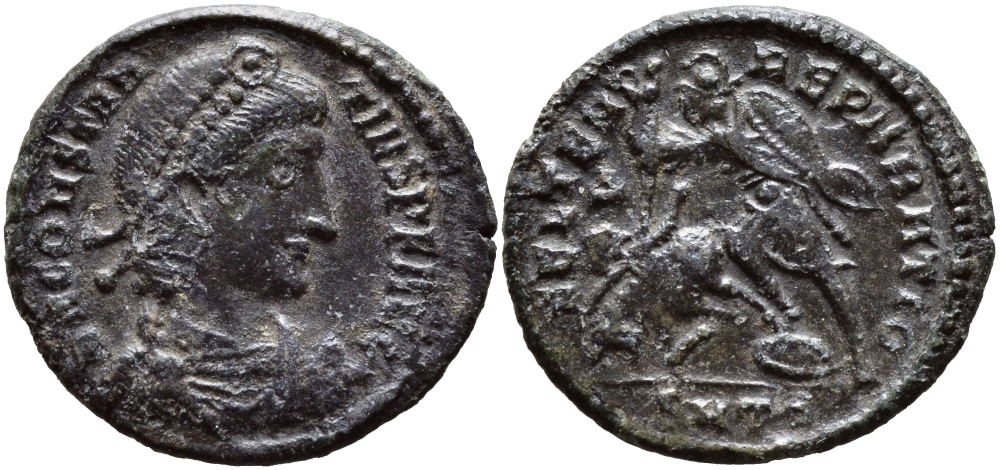 Римская Империя центенионалий 354-355 Констанций II FEL TEMP REPORATIO Фессалоника (степень редкости С3) Good Very fine RIC 189 бронза 270-332