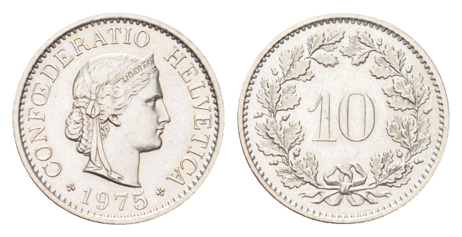 Швейцария 10 раппенов 1975 KM 27 медно-никель 4708-224