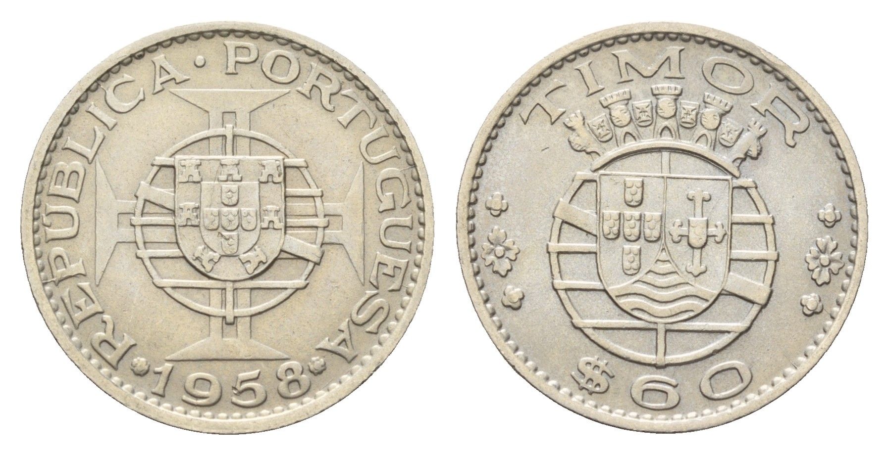 Португальский Тимор 60 сентаво 1958 год-тип KM 12 медь цинк никель 4669-742