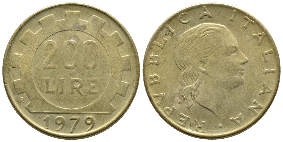 Италия 200 лир 1979 R, шестерня KM 105 алюминиевая бронза 93-617