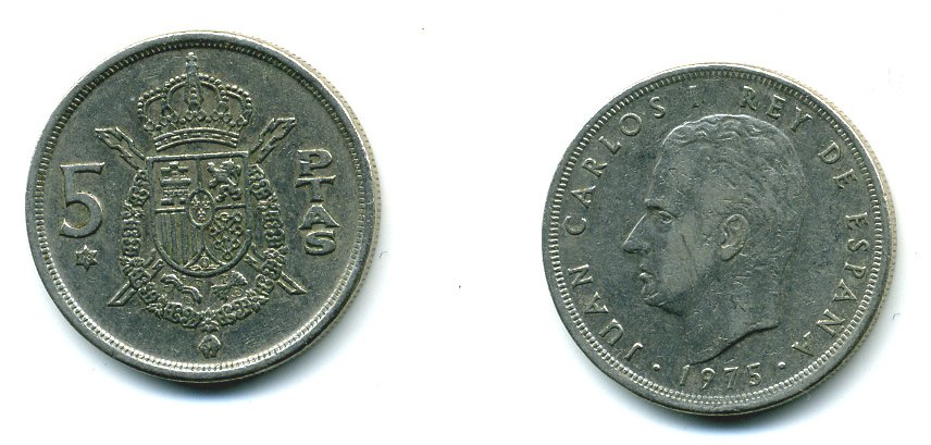 Испания 5 песет 1975 (78) Хуан Карлос I (1975-2014) KM 807 медно-никель 25-2033