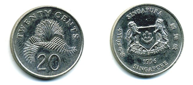 Сингапур 20 центов 1996 KM 101 медно-никель 35-1121