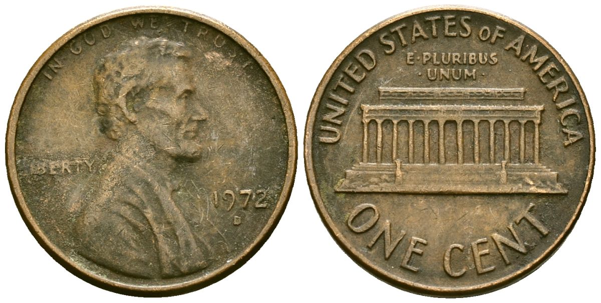 США 1 цент 1972 D, Линкольн KM 201 медь цинк 4136-136