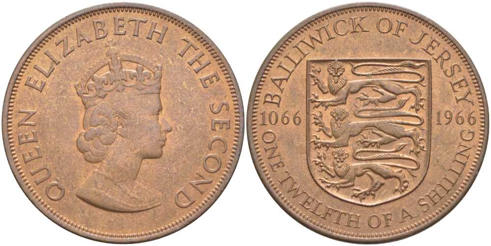 Джерси 1/12 шиллинга 1966 900 лет Нормандскому завоеванию KM 26 бронза 3996-521