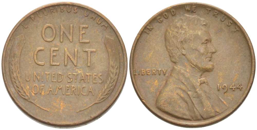 США 1 цент 1944 Линкольн KM А132 медь цинк 218-163