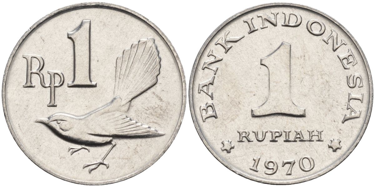 Индонезия 1 рупия 1970 птичка мухоловка KM 20 алюминий UNC 4153-544
