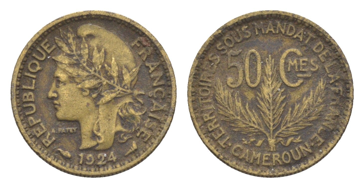 Камерун 50 сантимов 1924 KM 1 алюминиевая бронза 4651-438