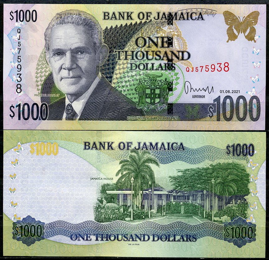 Ямайка 1000 долларов 2021 Майкл Мэнли, премьер-министр, 1 июня 2021 Pick 86 p  бумага  UNC (пресс) 449-74-1