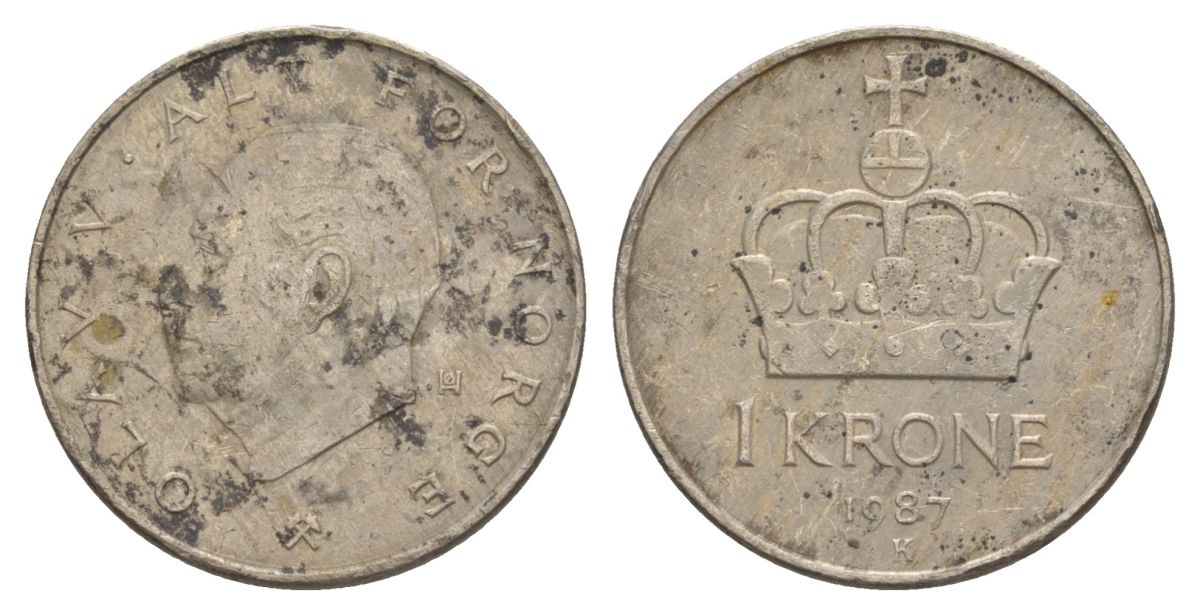 Норвегия 1 крона 1987 Улаф V (1957-1991) KM 419 медно-никель 4635-725