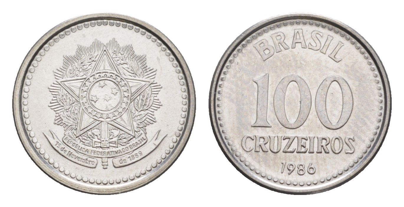 Бразилия 100 крузейро 1986 KM 595 нержавеющая сталь UNC 4644-536