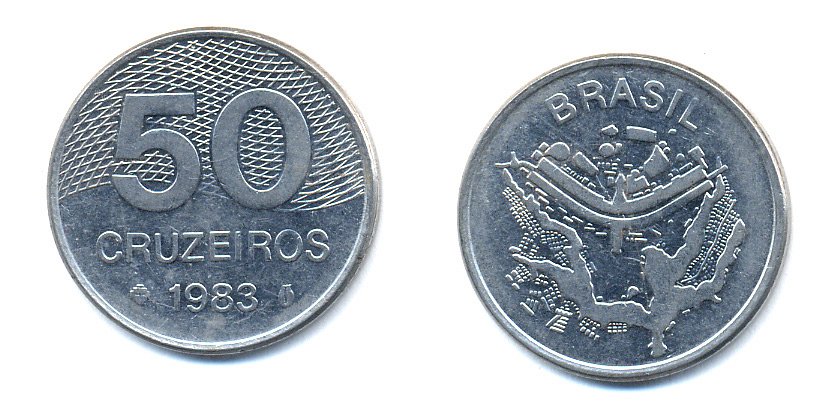 БРАЗИЛИЯ 50 КРУЙЗЕЙРО 1983 KM 594.1 сталь aUNC 51-4741