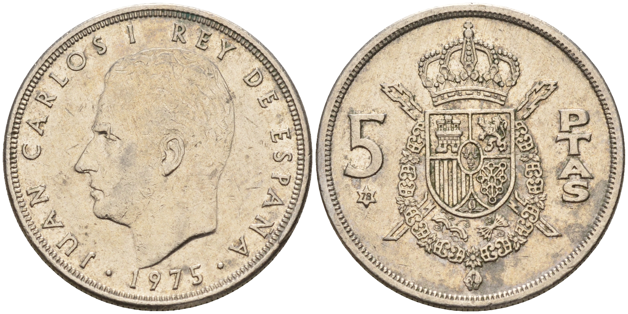 Испания 5 песет 1975 (78) Хуан Карлос I (1975-2014) KM 807 медно-никель    4143-223