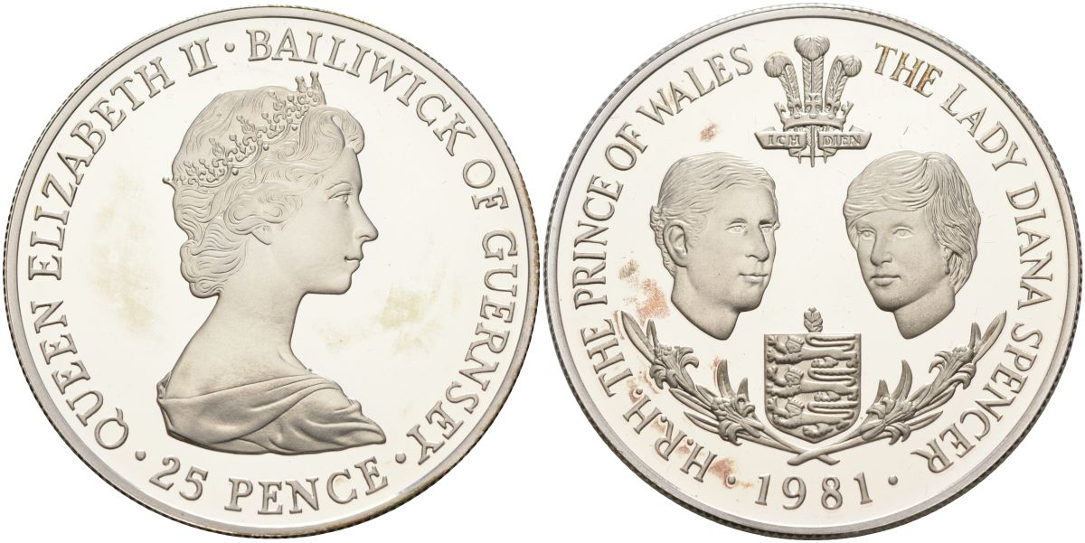 Гернси 25 пенсов 1981 свадьба принца Чарльза Уэльского и леди Дианы KM 36 a серебро PROOF 1098-2-61