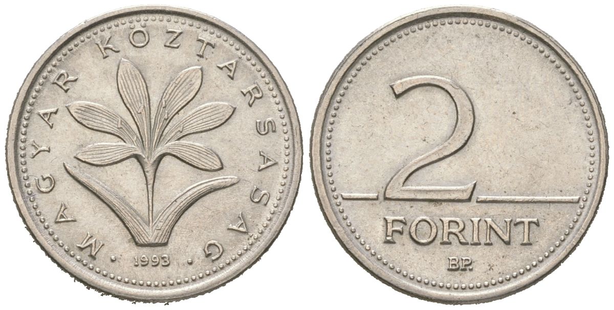 Венгрия 2 форинта 1993 BP, цветок KM 693 медно-никель UNC 4617-1037