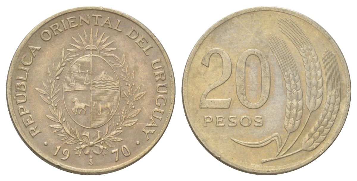 Уругвай 20 песо 1970 KM 56 медь цинк никель 4627-836