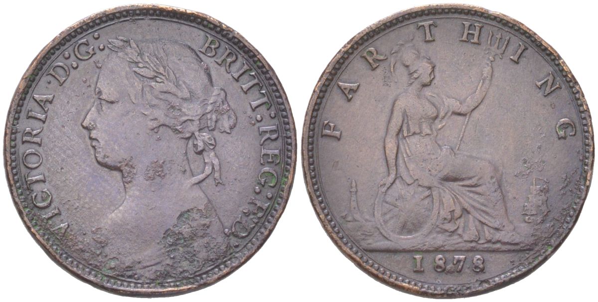 Великобритания 1 фартинг 1878 Виктория (1837-1901) KM 753, Spink 3958 бронза 4613-429