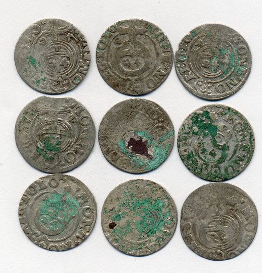 ПОЛЬША 9 МОНЕТ ПОЛТАРАК XVII век серебро M12-13-4