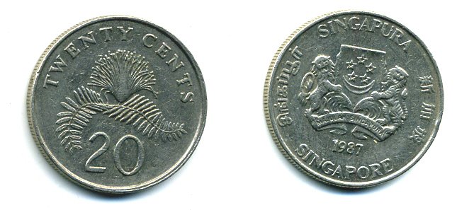 Сингапур 20 центов 1987 KM 52 медно-никель 35-1141