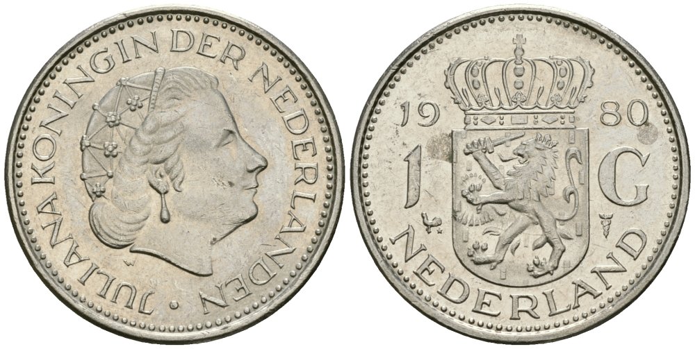 Нидерланды 1 гульден 1980 Юлиана (1948-1980) KM 184a никель 4579-557