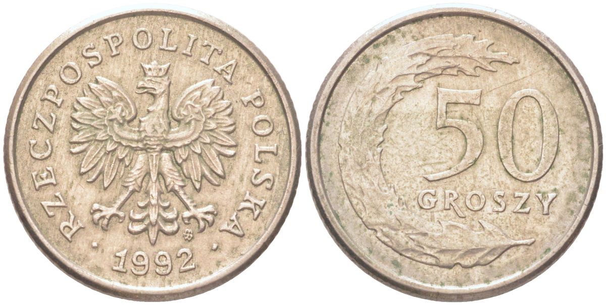 Польша 50 грошей 1992 Y 281 медно-никель UNC 4614-653