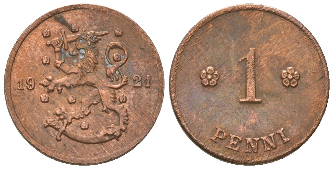 Финляндия 1 пенни 1921 KM 23 медь 4174-238