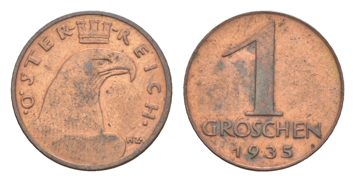 Австрия 1 грош 1935 KM 2836 бронза 4549-1267