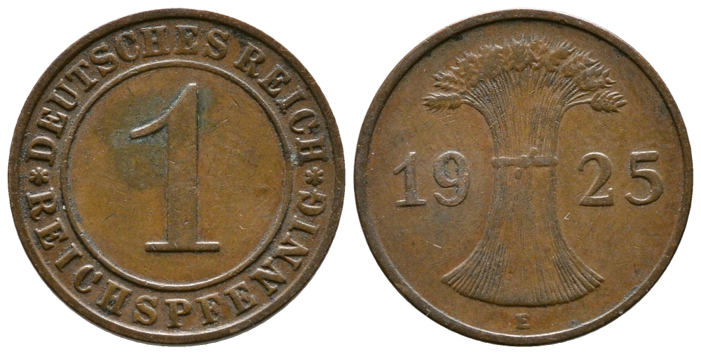 ГЕРМАНИЯ 1 РЕЙХСПФЕННИГ 1925 E KM 37, J. 313 бронза 4380-1122