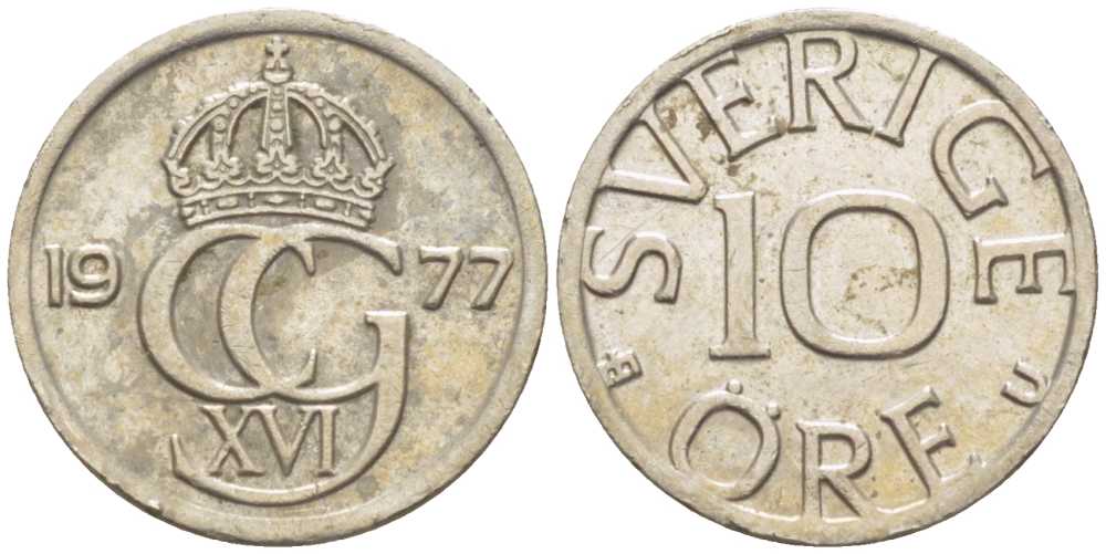 Швеция 10 эре 1977 Карл XVI Густав (1973- ) KM 850 медно-никель 214-551