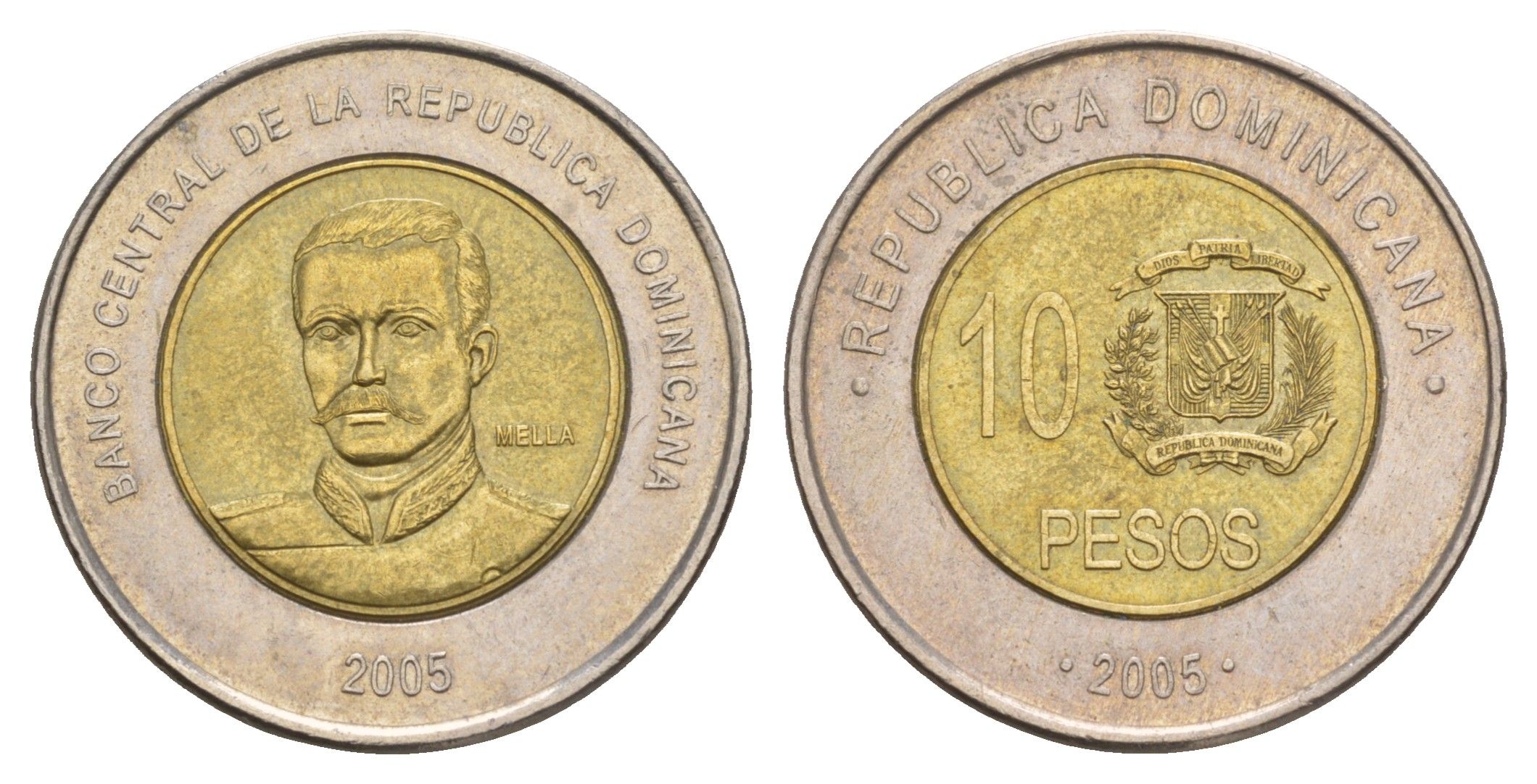 Доминиканская Республика (Доминикана) 10 песо 2005 KM 106 биметал 4656-945