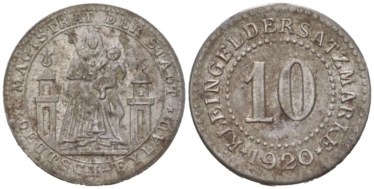 Дойч-Эйлау (Пруссия) 10 пфенингов 1920 Funck?91.6, Men05?5059.9, Men18?6357.9 железо 1531-1135