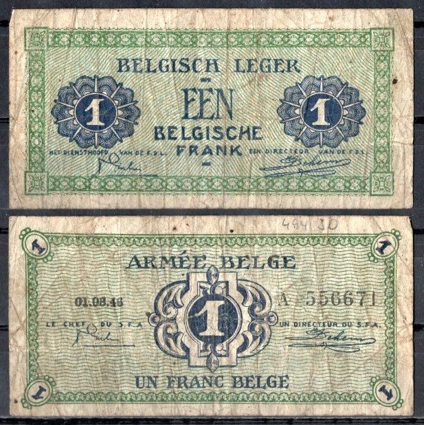 Бельгия 1 франк 1946 Pick M1 бумага 7457-29-1-1