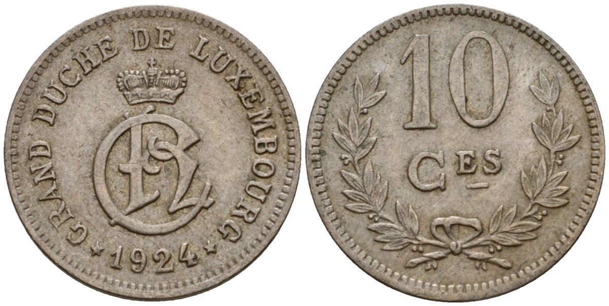 Люксембург 10 сантимов 1924 Шарлотта (1918-1964) KM 34 медно-никель 4575-1123
