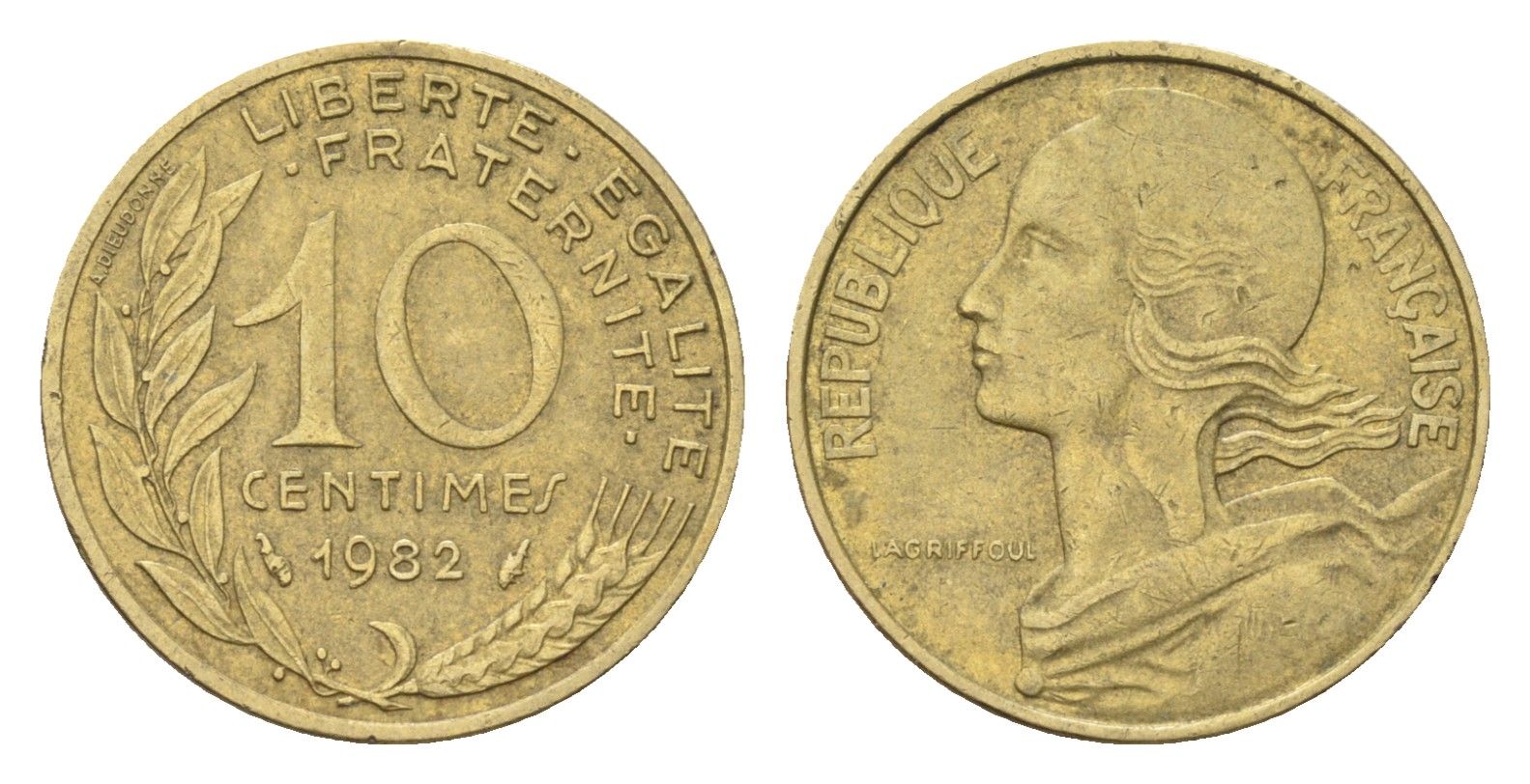 Франция 10 сантимов 1982 KM 929 алюминиевая бронза 4705-128