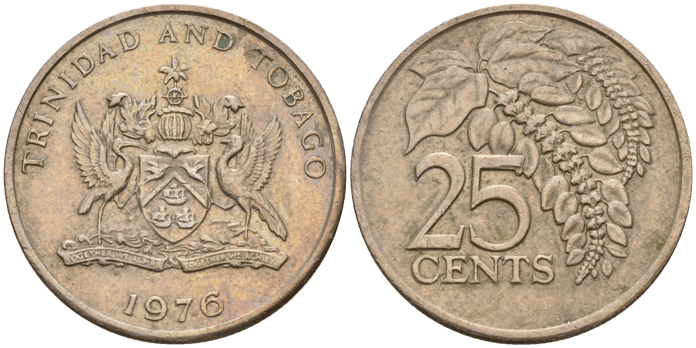 Тринидад и Тобаго 25 центов 1976 цветок дикая пуансеттия KM 28 медно-никель    4598-1215