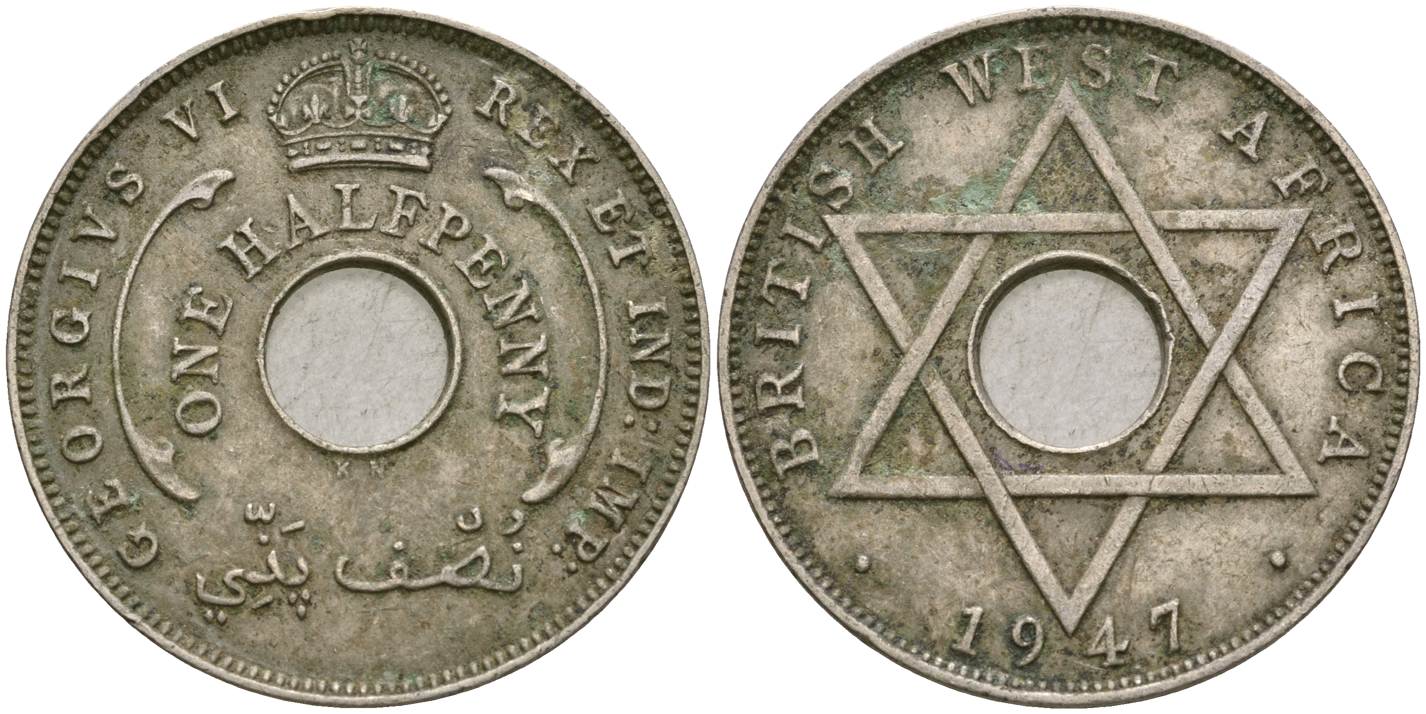 Британская Западная Африка 1/2 пенни 1947 KN, Георг VI KM 18 медно-никель 25-1016