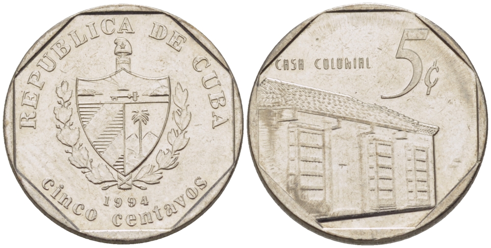 Куба 5 сентаво 1994 Casa Colonial KM 575.1 сталь плакированная никелем 66-646