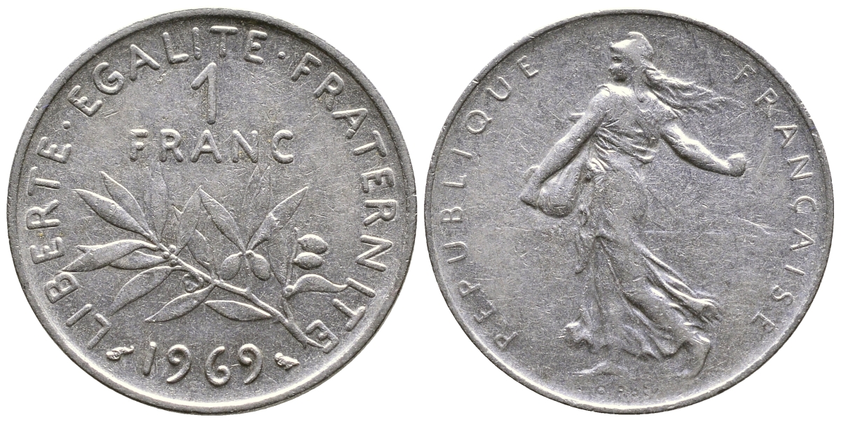 ФРАНЦИЯ 1 ФРАНК 1969 СЕЯТЕЛЬ KM 925.1 никель 59-441