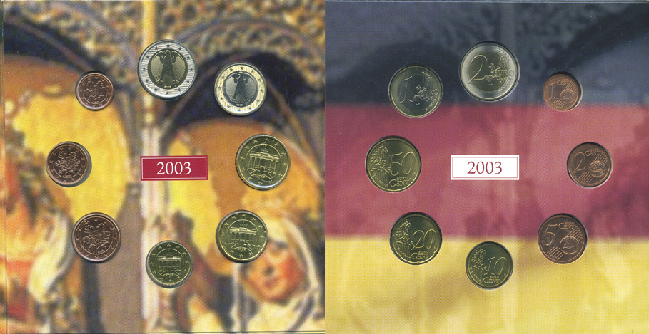 ФРГ набор из 3 евронаборов по 8 монет 2002-2004 Буква J, Гамбург, оригинальный официальный набор из трех евронаборов, в картонном буклете    UNC  7-6-1-05