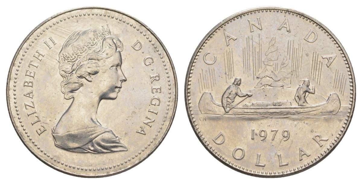 Канада 1 доллар 1979 Елизавета II (1952-2022), каноэ KM 120 никель UNC 4185-742