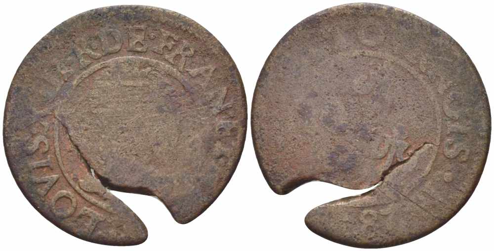 Франция двойной турнуа 1628 Людовик XIII (1610-1643) KM 61 медь 108-1113