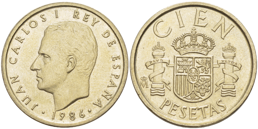 Испания 100 песет 1986 Хуан Карлос I (1975-2014) KM 826 алюминиевая бронза 4185-1011