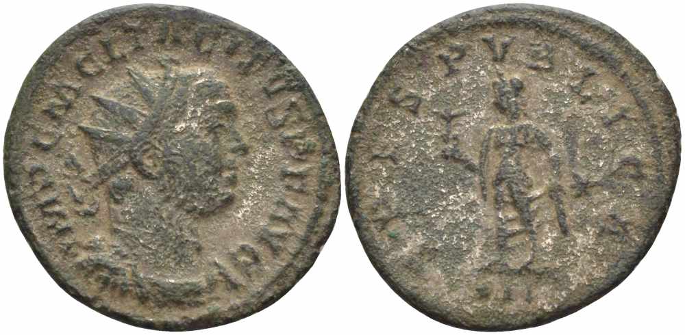 Римская Империя аврелианиан 276 Тацит SPES PVBLICA Лугдун Very fine RIC 60 бронза, серебрение 1073-16-67