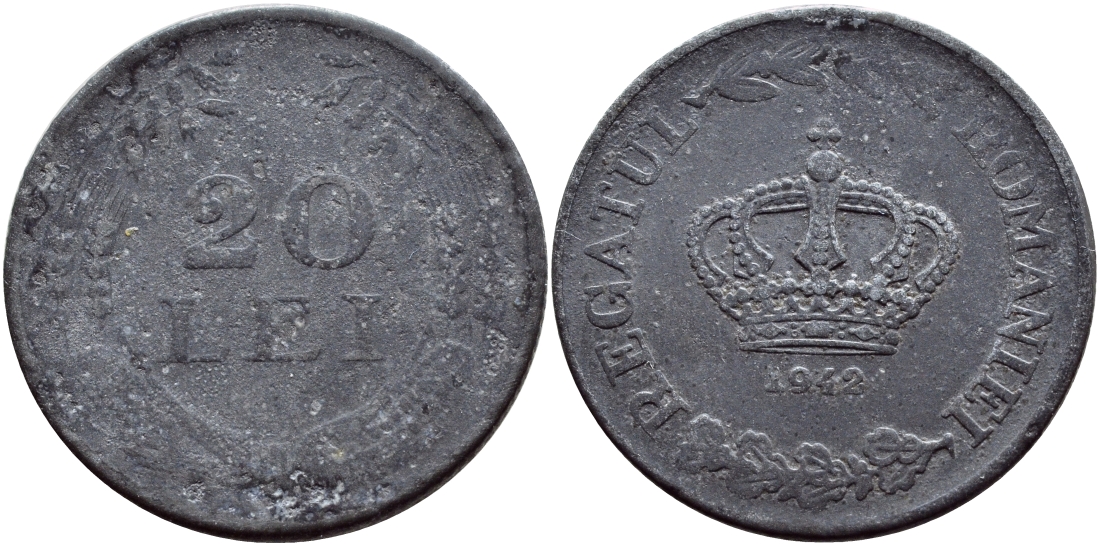 РУМЫНИЯ 20 ЛЕЙ 1942 МИХАЙ I KM 62 цинк 4388-745