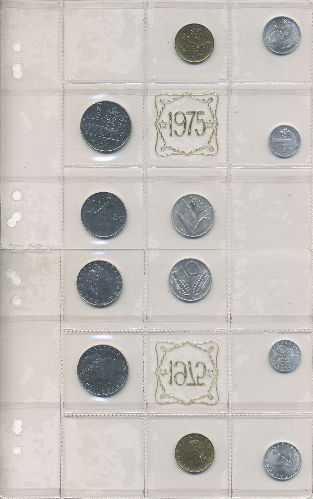 Италия набор из 5 монет 1975 1 лира 1954 оригинальная запайка UNC 7-6-1-04